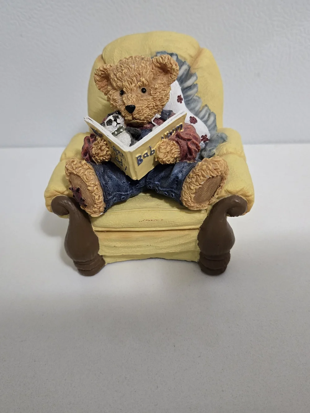 Vintage Springmaid Handpainted Resin Teddy Bear Figurine in Reading Chair